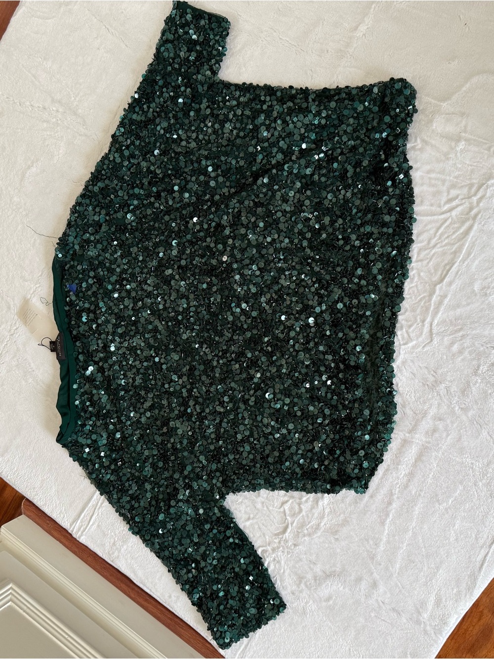 READ- Damaged St John Couture Heavy Dark Green Sequin Top Women's